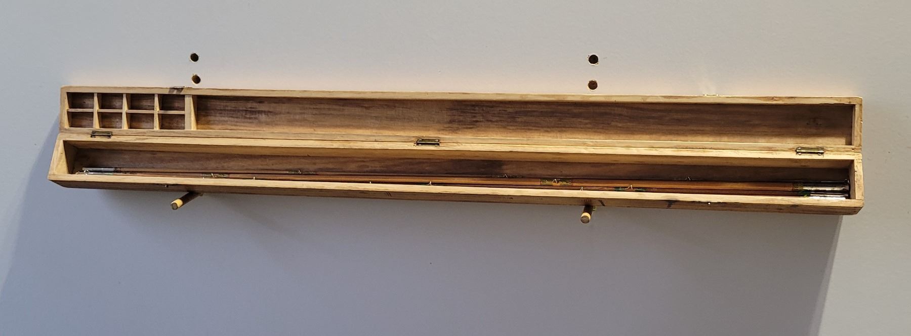 Wooden Fly Rod Box with 5 Cane Rod Segments