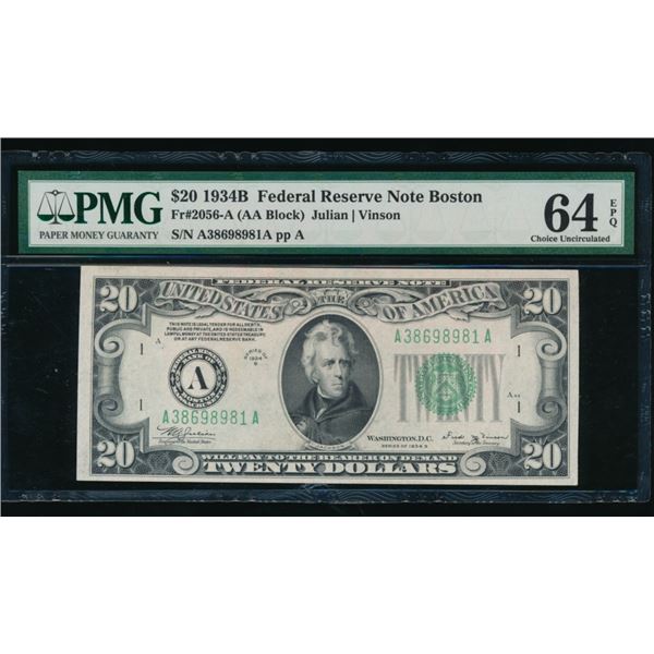 1934B $20 Boston FRN PMG 64EPQ