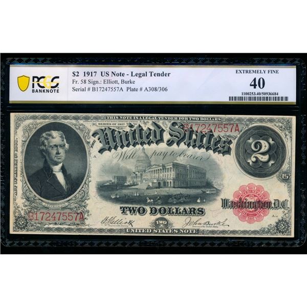 1917 $2 Legal Tender Note PCGS 40