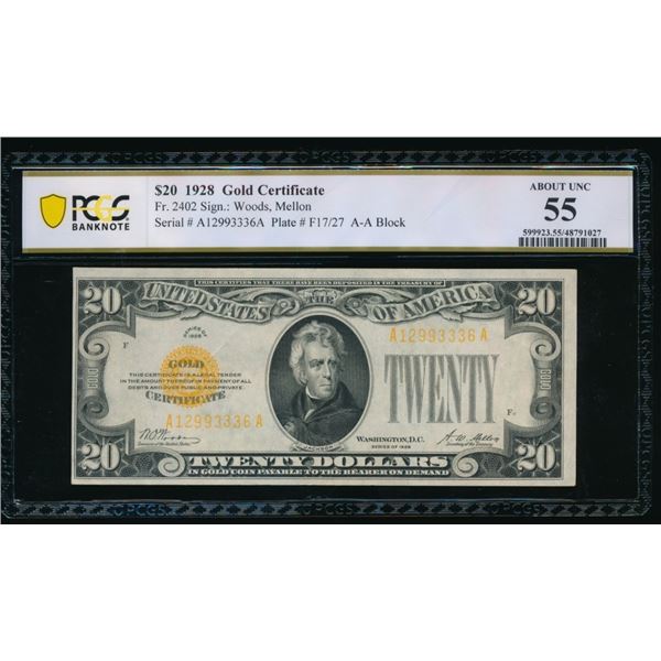 1928 $20 Gold Certificate PCGS 55