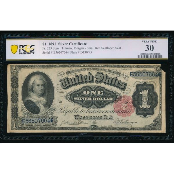 1891 $1 Martha Washington Silver Certificate PCGS 30