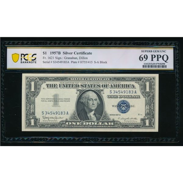 1957B $1 Silver Certificate PCGS 69PPQ