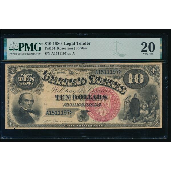 1880 $10 Jackass Legal Tender Note PMG 20