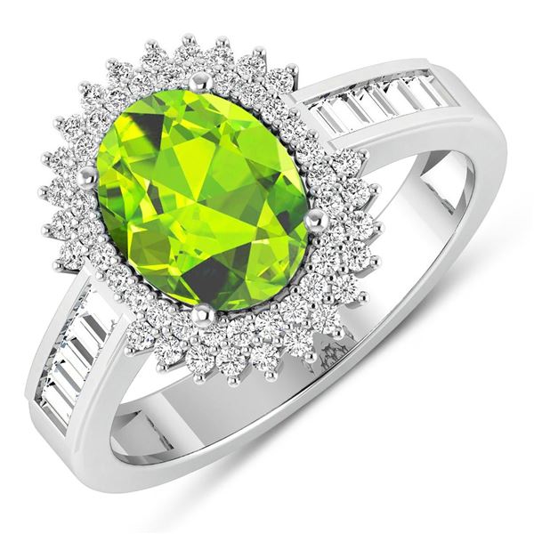 14KT White Gold 1.6ctw Peridot and Diamond Ring