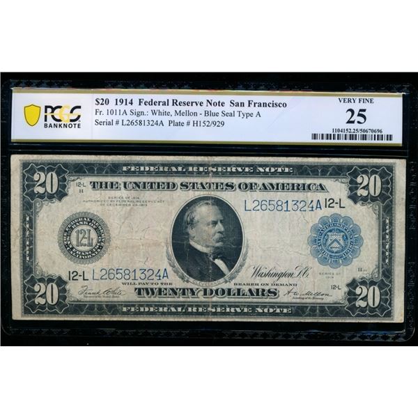1914 $20 San Francisco FRN PCGS 25