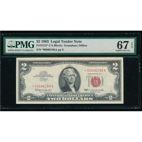 1963 $2 STAR Legal Tender Note PMG 67EPQ