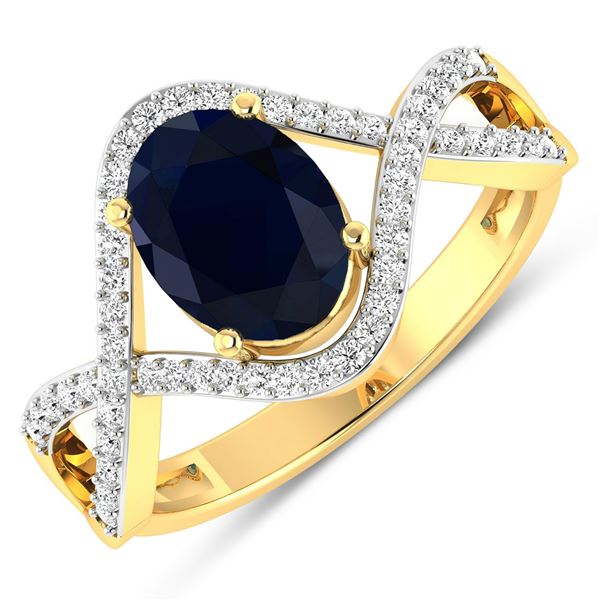 14KT Yellow Gold 1.3ctw Blue Sapphire and Diamond Ring