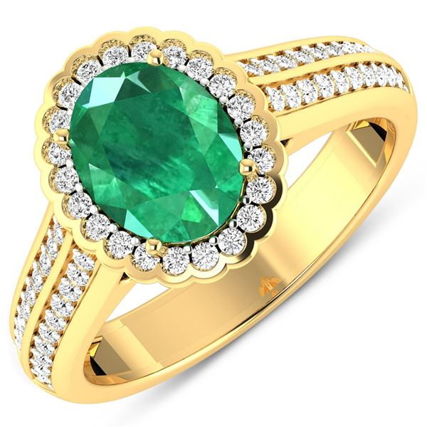 14KT Yellow Gold 1.53ct Zambian Emerald and Diamond Ring