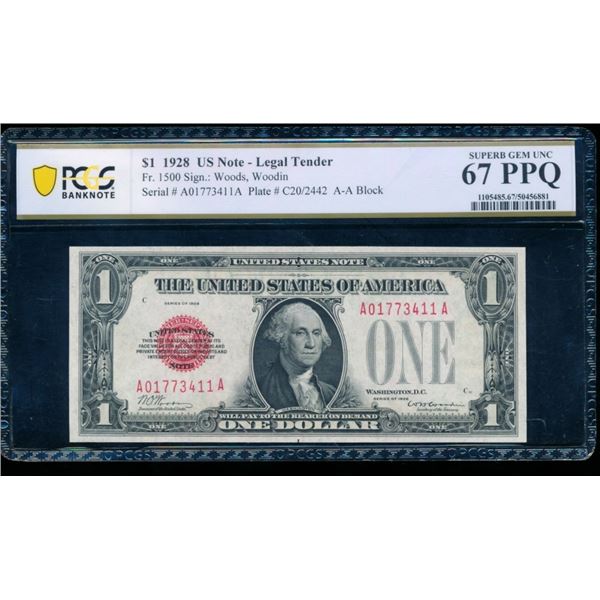 1928 $1 Legal Tender Note PCGS 67PPQ