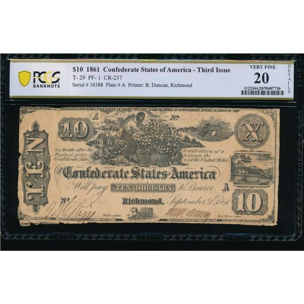 1861 $10 T-29 Confederate PCGS 20
