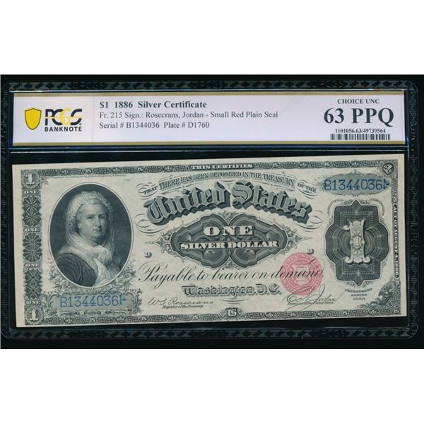 1886 $1 Martha Washington Silver Certificate PCGS 63PPQ