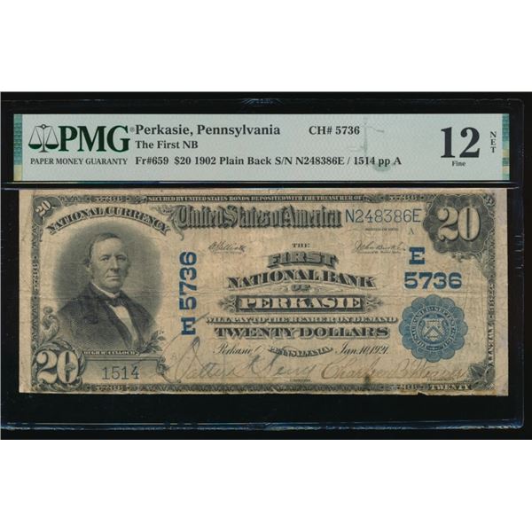 1902 $20 Perkasie PA National PMG 12NET