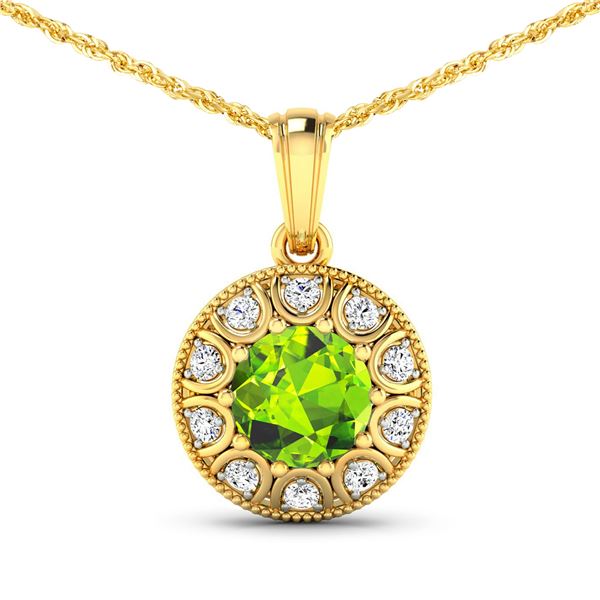 14KT Yellow Gold 1.85ctw Peridot and Diamond Pendant