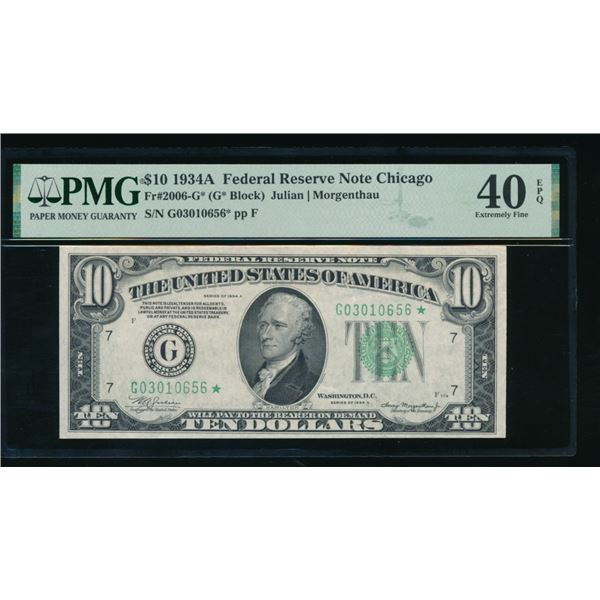 1934A $10 STAR Chicago FRN PMG 40EPQ