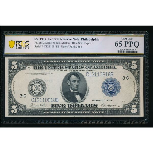 1914 $5 Philadelphia FRN PCGS 65PPQ