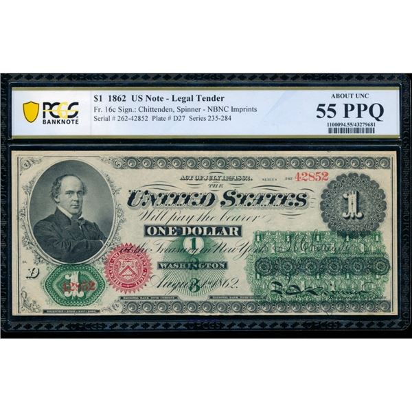 1862 $1 Legal Tender Note PCGS 55PPQ