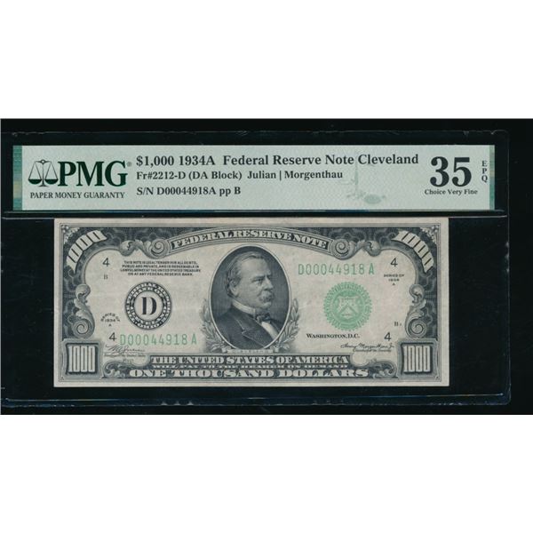 1934A $1000 Cleveland FRN PMG 35EPQ