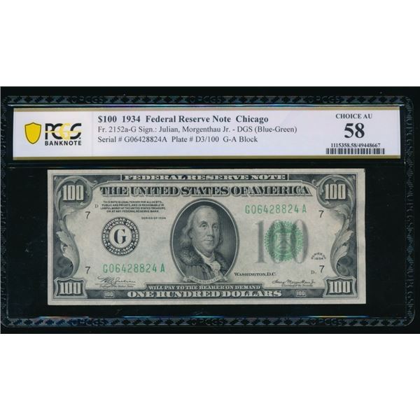 1934 $100 Chicago FRN PCGS 58