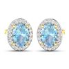 Image 2 : 14KT Yellow Gold 1.02ctw Aquamarine and Diamond Earrings