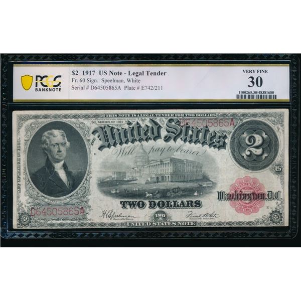 1917 $2 Legal Tender Note PCGS 30