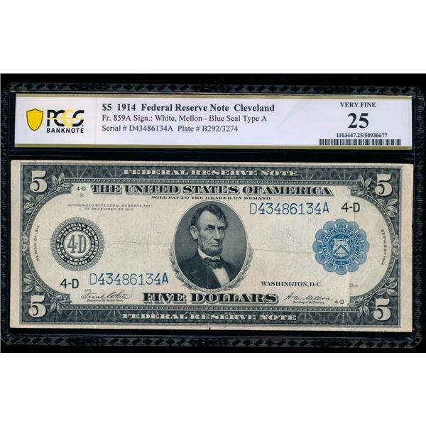 1914 $5 Cleveland FRN PCGS 25