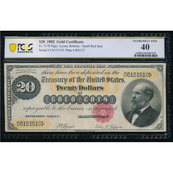 1882 $20 Gold Certificate PCGS 40