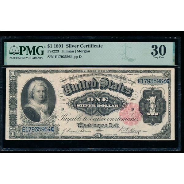 1891 $1 Martha Washington Silver Certificate PMG 30