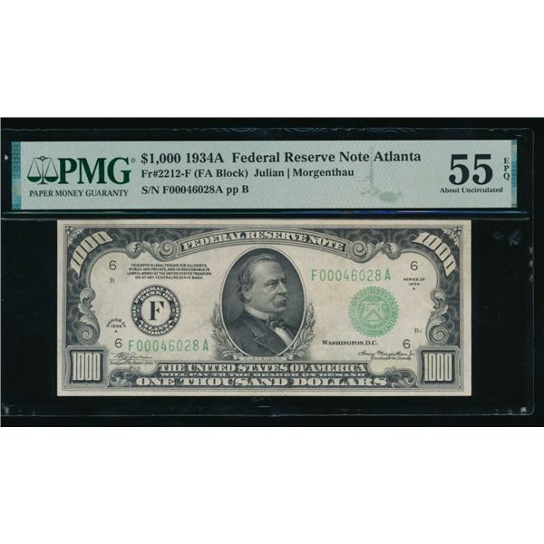 1934A $1000 Atlanta FRN PMG 55EPQ
