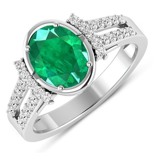 14KT White Gold 1.53ctw Zambian Emerald and Diamond Ring