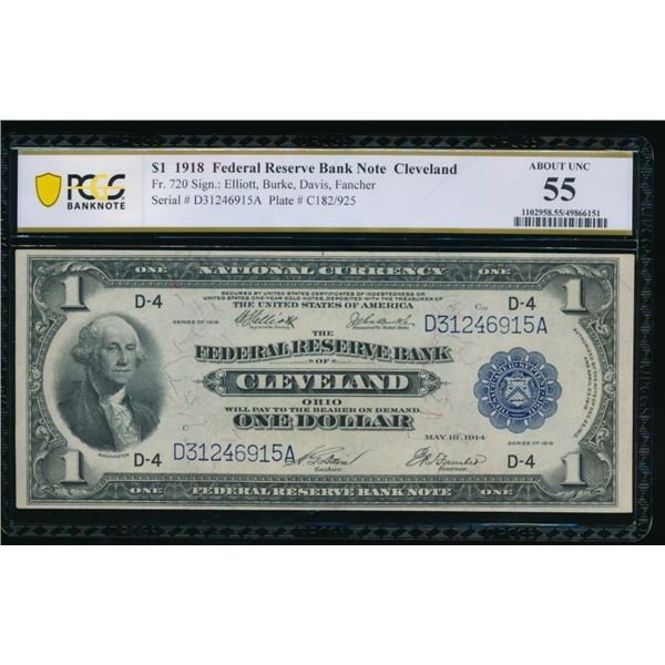 1918 $1 Cleveland FRBN PCGS 55