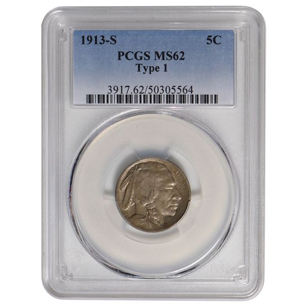 1913-S Buffalo Nickel Type 1 PCGS MS62