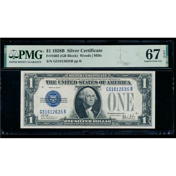 1928B $1 Silver Certificate PMG 67EPQ