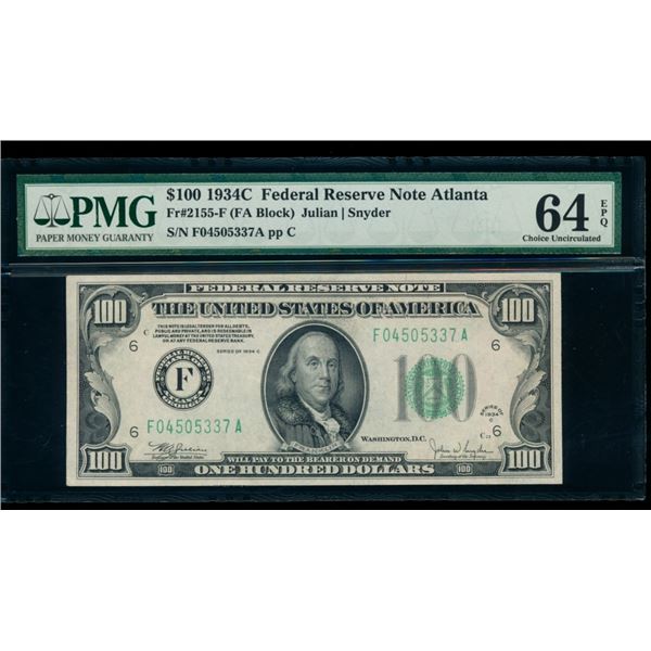 1934C $100 Atlanta FRN PMG 64EPQ