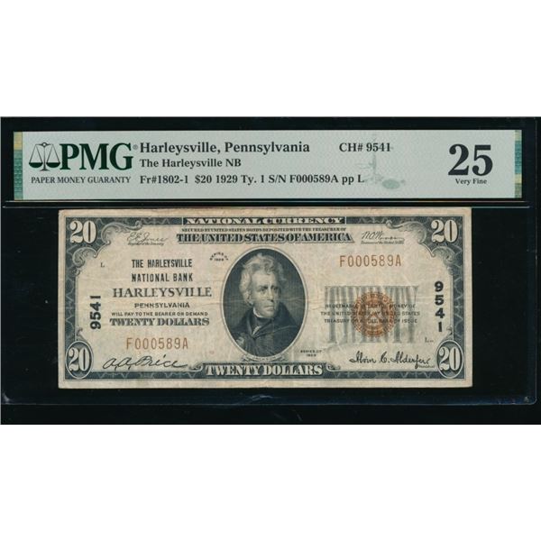 1929 $20 Harley PA National PMG 25