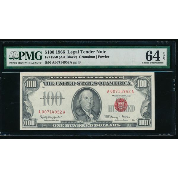 1966 $100 Legal Tender Note PMG 64EPQ