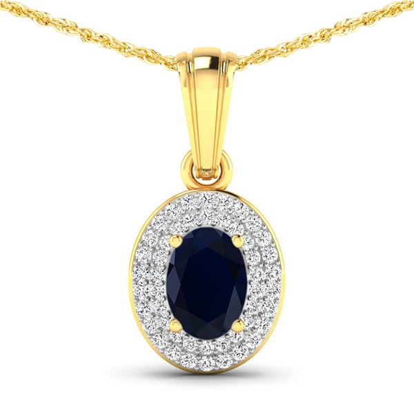 14KT Yellow Gold 0.75ctw Blue Sapphire and Diamond Pendant