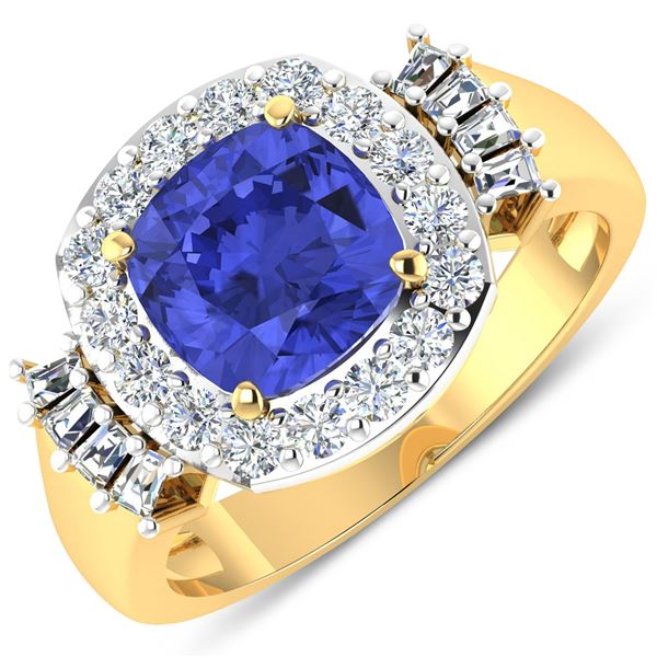 14KT Yellow Gold 1.99ct Tanzanite and Diamond Ring