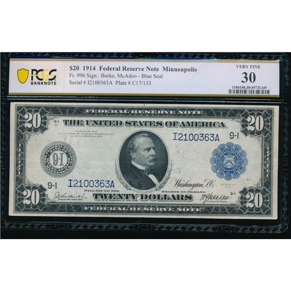 1914 $20 Minneapolis FRN PCGS 30