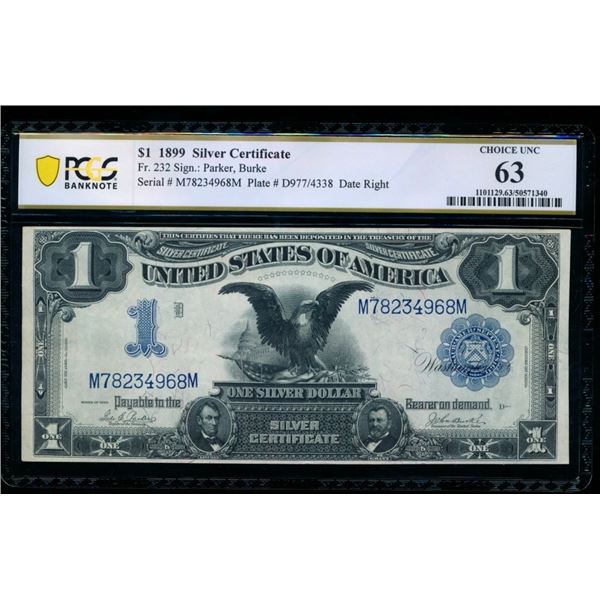 1899 $1 Black Eagle Silver Certificate PCGS 63