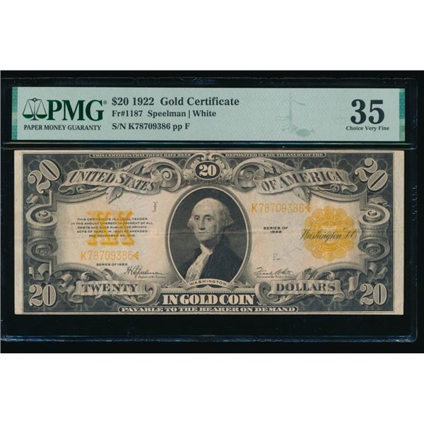 1922 $20 Gold Certificate PMG 35
