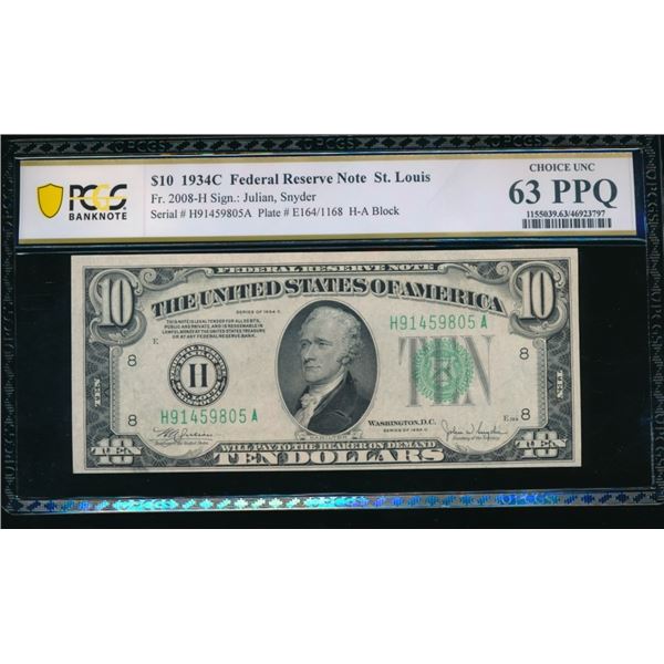1934C $10 St Louis FRN PCGS 63PPQ
