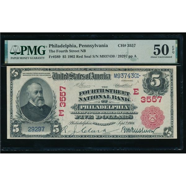 1902 $5 Red Seal Philadelphia PA National PMG 50EPQ