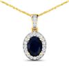 Image 1 : 14KT Yellow Gold 1.30ct Blue Sapphire and Diamond Pendant with Chain
