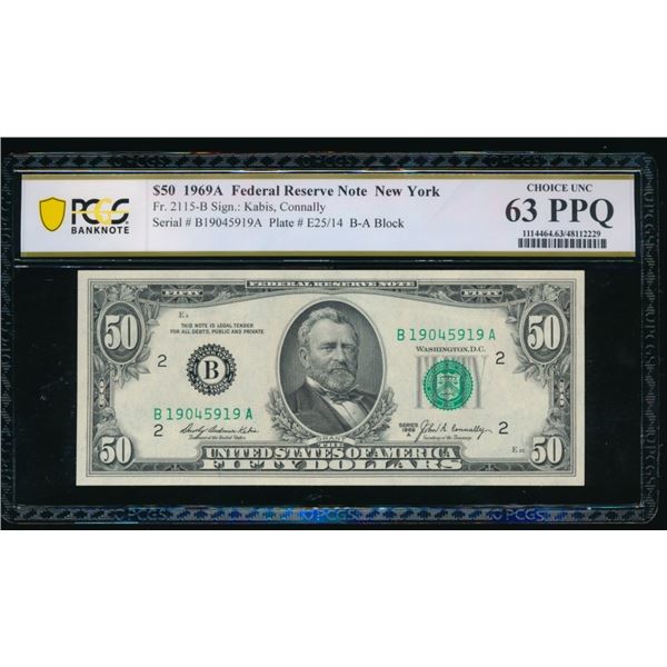 1969A $50 New York FRN PCGS 63PPQ