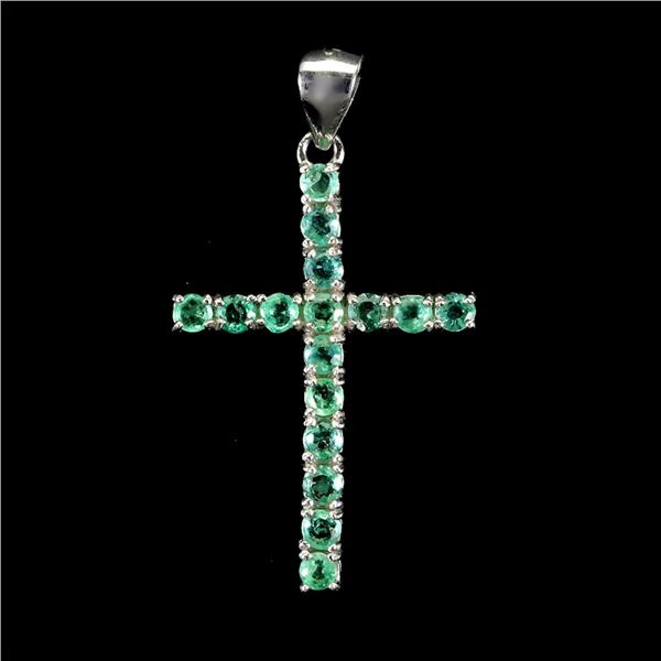 Natural Colombian Round Emerald Cross Pendant