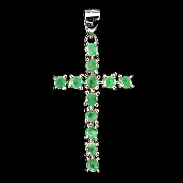 Natural Round Emerald Cross Pendant