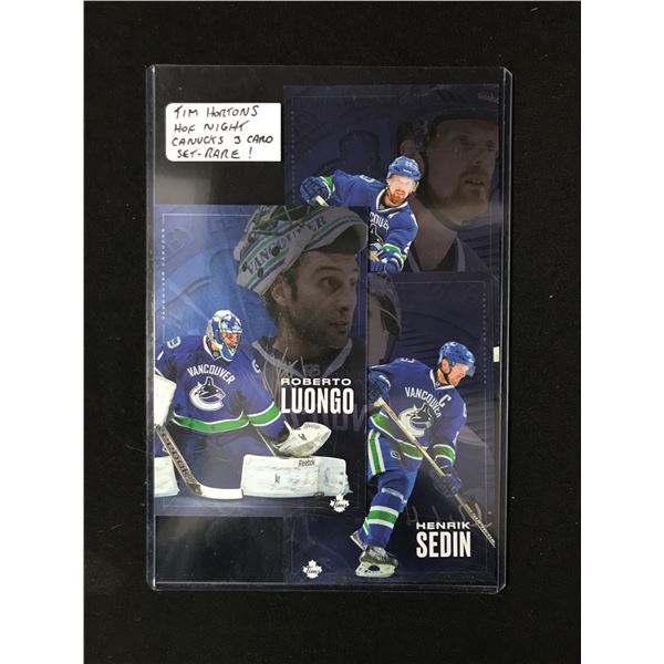 2022 TIM HORTONS HOF NIGHT CANUCKS 3 CARD RARE SET - ROBERTO LUONGO, DANIEL AND HENRIK SEDIN