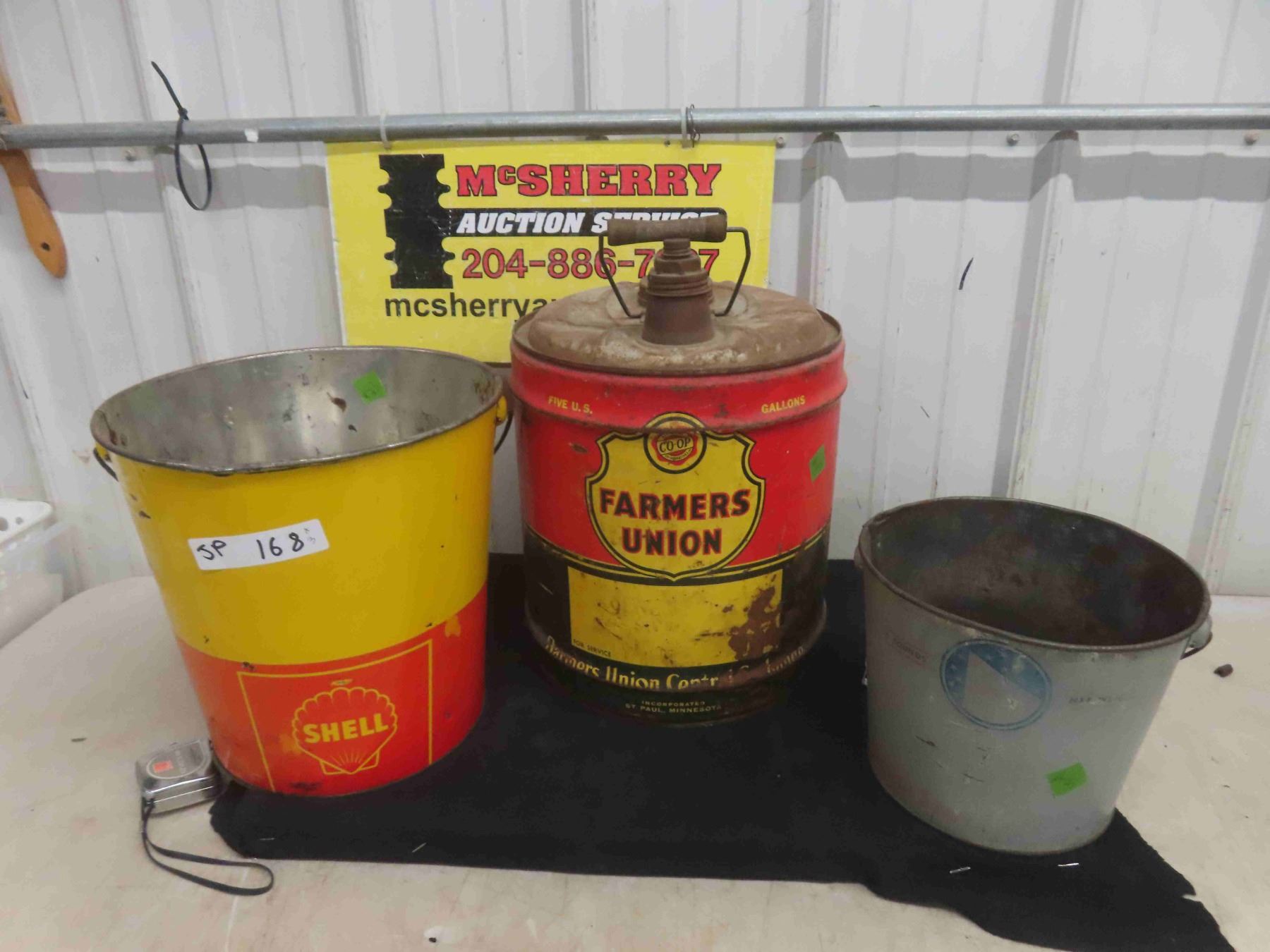 Shell 25lbs Grease Pail, Farmers Union 5 Gallon Pail, North Star