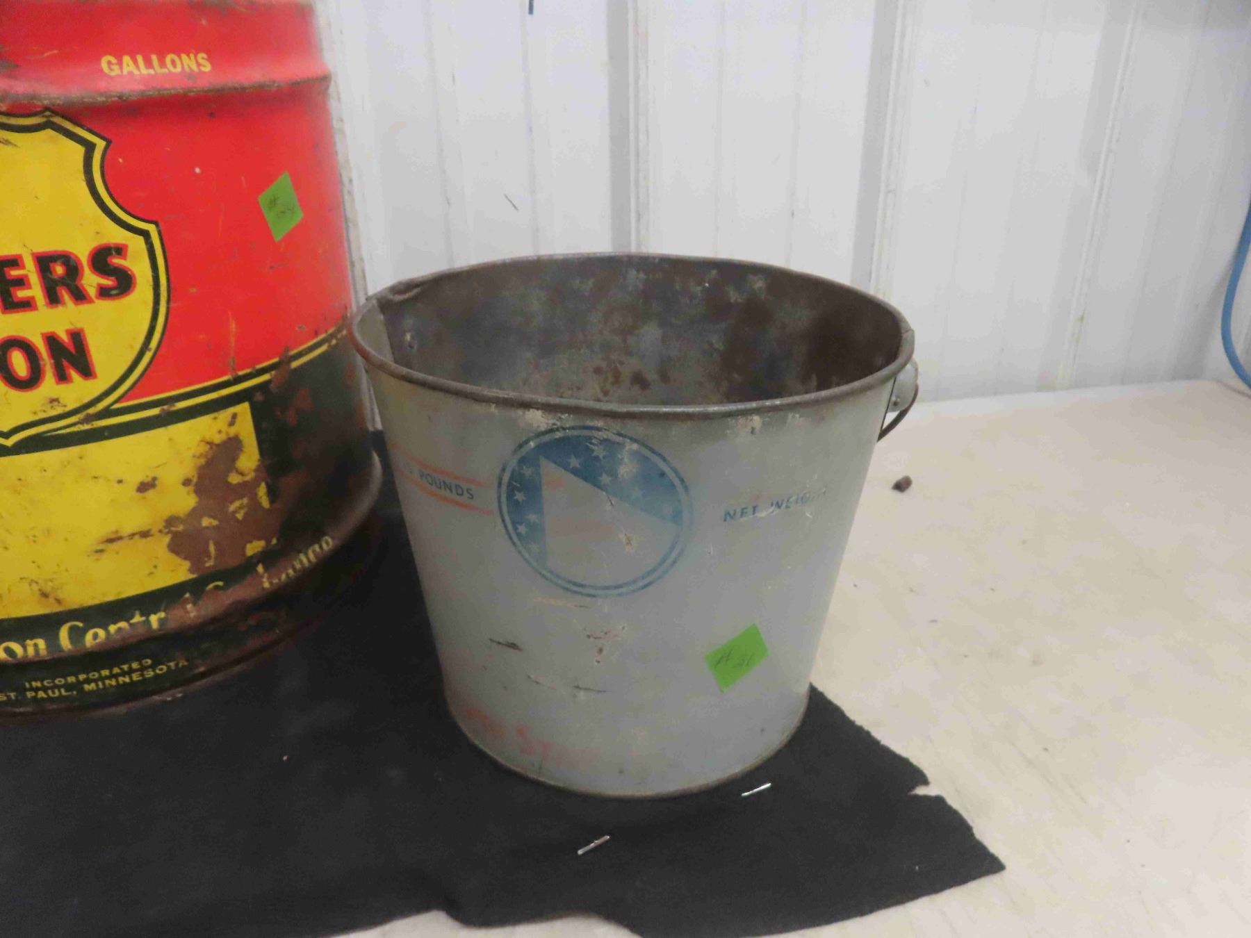 Shell 25lbs Grease Pail, Farmers Union 5 Gallon Pail, North Star