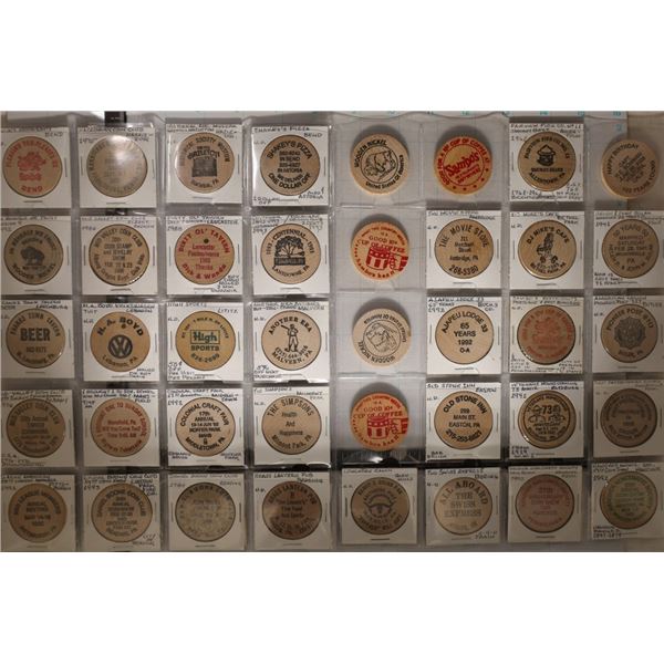 40 ASSORTED WOODEN NICKELS DANIEL BOONE